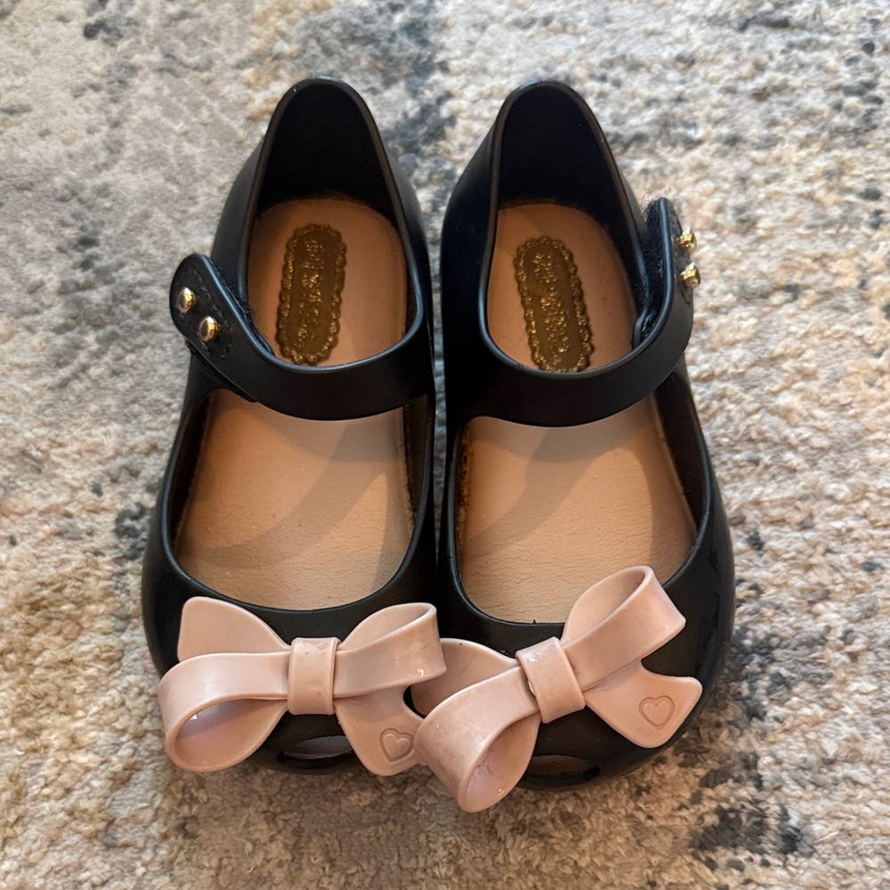 Mini Melissa Black and Pink Bow Mary Janes